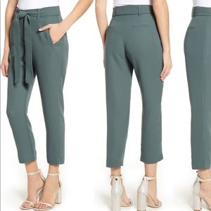 Green tie waste ankle pants